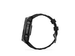 Garmin fenix 8 51mm Sapphire Solar faserverstärktes Polymer Titan carbongrau beschichtet schwarzes Kautschukband – Herrenuhren Uhr Multifunktion aus DLC beschichtet, Kautschuk und Titan. Das Gehäuse ist rund und grau. Das Kautschuk / Kunststoff / Silikon Armband ist schwarz. Das Zifferblatt ist digital und schwarz. – Ansicht 5