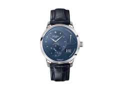 Glashütte Original PanoReserve Handaufzug Edelstahl 40mm blaues Zifferblatt blaues Lederband – Herrenuhren Uhr mit Datum aus Edelstahl. Das Gehäuse ist rund und silber. Das Lederarmband Kroko / Alligator ist blau. Das Zifferblatt ist ein Index in blau.