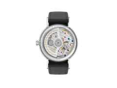 Nomos Glashütte Ludwig 36 Neomatik 75 Jahre Grundgesetz Automatik Edelstahl 36mm weißes Zifferblatt schwarzes Lederband limitiert – Damenuhren Uhr ohne Datum aus Edelstahl und Leder. Das Gehäuse ist rund und silber. Das Lederarmband ist schwarz. Das Zifferblatt ist römisch Index und weiß. – Ansicht 2