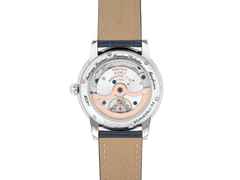 Frederique Constant Classics Worldtimer Manufacture GMT Automatik Edelstahl 42mm blaues Zifferblatt Lapislazuli blaues Lederband Limited Edition – Herrenuhren Uhr mit Datum aus Edelstahl und Leder. Das Gehäuse ist rund und silber. Das Lederarmband Kroko / Alligator ist blau. Das Zifferblatt ist ein Index in blau. – Ansicht 2