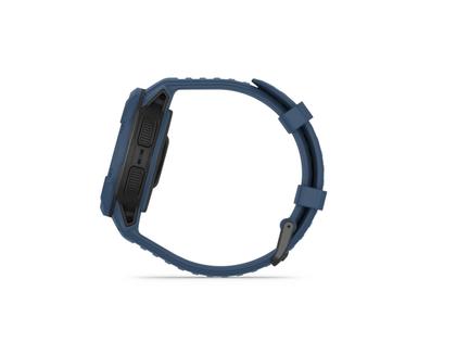 Garmin Instinct Crossover Solar faserverstärktes Polymer dunkelblau 45 mm Kautschukband dunkelblau – Herrenuhren Uhr Multifunktion aus Kautschuk und Kunststoff. Das Gehäuse ist rund und blau. Das Kautschuk / Kunststoff / Silikon Armband ist blau. Das Zifferblatt ist analog digital und schwarz. – Ansicht 5