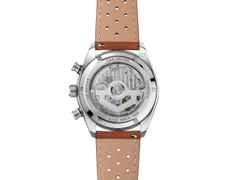 TAG Heuer Carrera Chronograph Sport Automatik Edelstahl 42mm blaues Zifferblatt braunes Lederband – Herrenuhren Chronograph aus Edelstahl und Keramik. Das Gehäuse ist rund und silber. Das Lederarmband ist braun. Das Zifferblatt ist arabisch Index und blau. – Ansicht 3