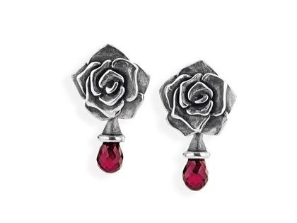 Drachenfels Design Rose of Antoine Ohrstecker Rose mit Rhodolithpampel – Ohrschmuck Ohrclip aus 925 Silber und und rhodiniert.