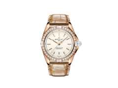 Breitling Super Chronomat Automatic 38 Origins Rotgold beiges Zifferblatt beiges Lederband – Damenuhren Uhr mit Datum aus 750 Rotgold, Keramik und Leder. Das Gehäuse ist rund und roségold. Das Lederarmband Kroko / Alligator ist braun. Das Zifferblatt ist ein Index in beige.