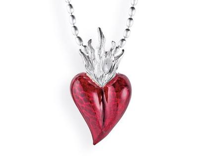 Drachenfels Design Flammeninferno Silber Anhänger Herz mittel – Anhänger Anhänger ohne Besatz aus 925 Silber.