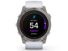 Garmin epix Pro Sapphire Titan 51 mm Kautschukband steinweiß – Herrenuhren Uhr Multifunktion aus DLC beschichtet, Kautschuk und Titan. Das Gehäuse ist rund und weiß. Das Kautschuk / Kunststoff / Silikon Armband ist weiß. Das Zifferblatt ist digital und schwarz.