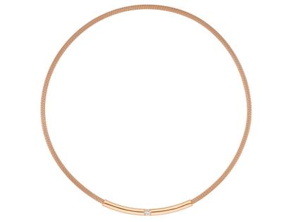 Jörg Heinz Infinity Flex-Halsreif "Spalt" Strumpfgeflecht Rotgold 42cm mit Brillant 0,300ct naturbraun – Halsschmuck Halsreif in roségold und aus 750 Rotgold.