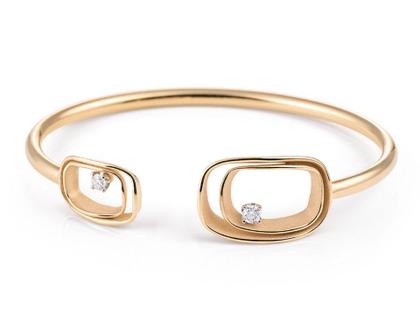 Cammilli Firenze Serie Uno Armreif Orange Apricot Gold eckig mit Brillanten 0,180ct – Armschmuck Armreif aus 750 Gelbgold.