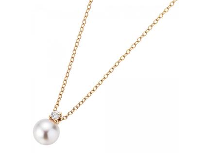 Gellner H2O Collier Roségold Akoyaperle und Brillant – Halsschmuck Kette mit Anhänger aus 750 Rotgold.
