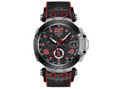 Tissot T-Race MotoGP               2020 / 2021 Chronograph Limited Edition Jorge Lorenzo Quarz – Herrenuhren Chronograph aus Edelstahl und PVD beschichtet. Das Gehäuse ist rund und silber. Das Lederarmband ist schwarz. Das Zifferblatt ist ein Index in schwarz.