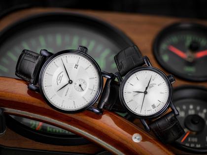 Mühle Glashütte Teutonia II Kleine Sekunde Midnight Limited Edition Automatik Edelstahl 41mm silbernes Zifferblatt schwarzes Lederband – Herrenuhren Uhr mit Datum aus Edelstahl und Leder. Das Gehäuse ist rund und schwarz. Das Lederarmband ist schwarz. Das Zifferblatt ist ein Index in silber. – Ansicht 5