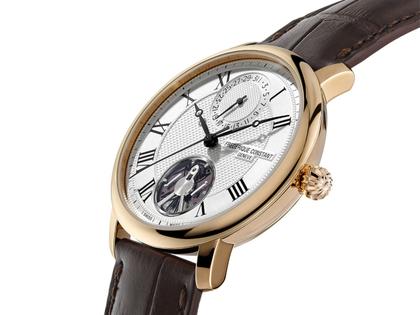 Frederique Constant Slimline Monolithic Manufacture Automatik Roségold 40mm weißes Zifferblatt braunes Lederband limitierte Edition – Herrenuhren Uhr mit Datum aus 750 Rotgold. Das Gehäuse ist rund und roségold. Das Lederarmband Kroko / Alligator ist braun. Das Zifferblatt ist römisch und silber. – Ansicht 3