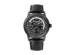 Frederique Constant Classics Worldtimer GMT Manufacture Automatik Edelstahl Schwarz-PVD 42mm schwarzes Zifferblatt schwarzes Lederband Limited Edition – Herrenuhren Uhr mit Datum aus Edelstahl und PVD beschichtet. Das Gehäuse ist rund und schwarz. Das Lederarmband Kroko / Alligator ist schwarz. Das Zifferblatt ist ein Index in schwarz.