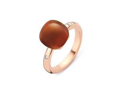 Bigli Mini Sweety "Orange Agate Sunset" Ring Roségold Gr. M mit Brillant 0,020ct – Ringe Ring mit Besatz aus 750 Rotgold.