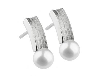 Ernstes Design Struktur Edelstahl Ohrstecker mit Perle – Ohrschmuck Ohrstecker aus Edelstahl.