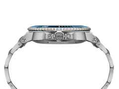 Oris Aquis Date Calibre 400 Automatik Edelstahl 43,5mm blaues Zifferblatt Metallband – Herrenuhren Uhr mit Datum aus Edelstahl und Keramik. Das Gehäuse ist rund und silber. Das Edelstahlarmband ist silber. Das Zifferblatt ist ein Index in blau. – Ansicht 2