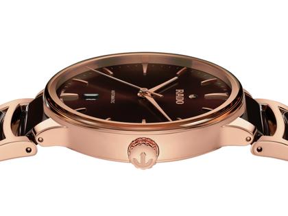 Rado Centrix Automatik Edelstahl Roségold-PVD 39,5mm braunes Zifferblatt Metallband – Herrenuhren Uhr mit Datum aus Edelstahl, Keramik und PVD beschichtet. Das Gehäuse ist rund und roségold. Das Keramikarmband ist braun. Das Zifferblatt ist ein Index in braun. – Ansicht 3