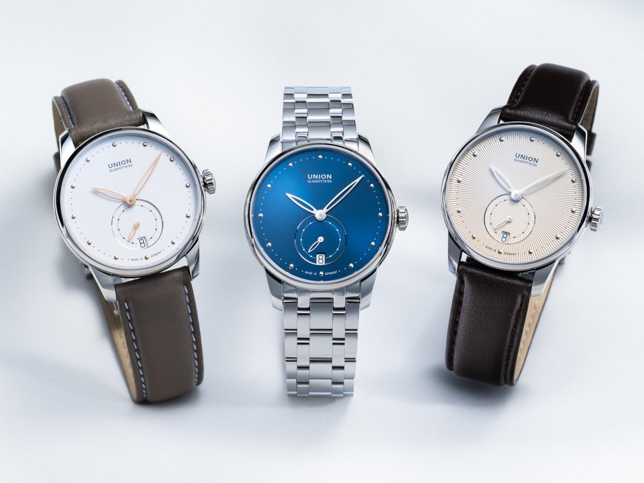 Union Glashütte Seris Automatik Edelstahl 36mm weißes Zifferblatt braunes Lederband – Damenuhren Uhr mit Datum aus Edelstahl und Leder. Das Gehäuse ist rund und silber. Das Lederarmband ist braun. Das Zifferblatt ist ein Index in weiß. – Ansicht 5