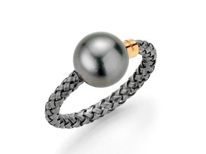 Gellner Urban Wired Ring Schwarz mit Tahitiperle – Ringe Ring mit Besatz aus 925 Silber und und rhodiniert.