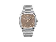 Glashütte Original Seventies Vintage Kollektion Tweed Amp Automatik Edelstahl 39x39mm beiges Zifferblatt Metallband – Herrenuhren Uhr mit Datum aus 750 Rotgold und Edelstahl. Das Gehäuse ist quadratisch und silber. Das Edelstahlarmband ist silber. Das Zifferblatt ist ein Index in beige.