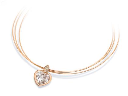 Cédé Munsteiner Anhänger Herz Roségold mit weißem Bergkristall und Brillanten 0,050ct – Anhänger Anhänger mit Besatz in roségold und aus 750 Rotgold.