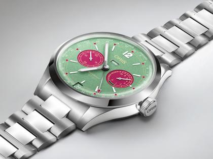 Oris Big Crown Calibre 113 Handaufzug Edelstahl 43mm grünes Zifferblatt Metallband – Herrenuhren Uhr mit Datum aus Edelstahl. Das Gehäuse ist rund und silber. Das Edelstahlarmband ist silber. Das Zifferblatt ist arabisch Index und grün. – Ansicht 5