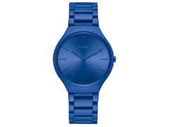 Rado True Thinline Les Couleurs Le Corbusier Quarz Keramik Spectacular Ultramarine 4320K – Herrenuhren Uhr ohne Datum aus Keramik und Titan. Das Gehäuse ist rund und blau. Das Keramikarmband ist blau. Das Zifferblatt ist ein Index in blau.
