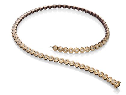 Jörg Kaiser Rivière Collier Roségold Edelstahl braun Brillanten 10,08ct – Halsschmuck Collier aus 750 Rotgold, Edelstahl, PVD beschichtet und und .