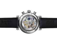 Erwin Sattler Chronograph II S Automatik Edelstahl 44mm weißes Zifferblatt schwarzes Lederband – Herrenuhren Chronograph aus Edelstahl. Das Gehäuse ist rund und silber. Das Lederarmband ist schwarz. Das Zifferblatt ist ein Index in silber. – Ansicht 2