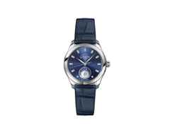 Glashütte Original Lady Serenade Luna Automatik Edelstahl 32,5mm blaues Zifferblatt blaues Lederband – Damenuhren Uhr ohne Datum aus Edelstahl und Leder. Das Gehäuse ist rund und silber. Das Lederarmband Kroko / Alligator ist blau. Das Zifferblatt ist ein Index in weiß.