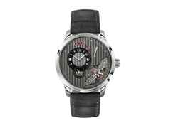 Glashütte Original PanoInverse XL Reserve Handaufzug Edelstahl 42mm graues Zifferblatt graues Lederband – Herrenuhren Uhr ohne Datum aus Edelstahl. Das Gehäuse ist rund und silber. Das Lederarmband Kroko / Alligator ist schwarz. Das Zifferblatt ist ein Index in grau.