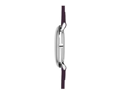Junghans Max Bill Damen Quarz Edelstahl 32,7mm weißes Zifferblatt rotes Lederband – Damenuhren Uhr mit Datum aus Edelstahl. Das Gehäuse ist rund und silber. Das Lederarmband ist rot. Das Zifferblatt ist arabisch Index und weiß. – Ansicht 3