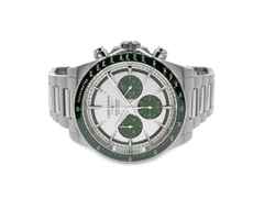 Longines Conquest Chronograph Automatik Edelstahl 42mm weiß-grünes Zifferblatt Metallband L38354026 Full Set mit Garantie Occasion – Herrenuhren Herren Chronograph aus Edelstahl und Keramik. Das Gehäuse ist rund und silber. Das Edelstahlarmband ist silber. Das Zifferblatt ist arabisch Index und weiß.