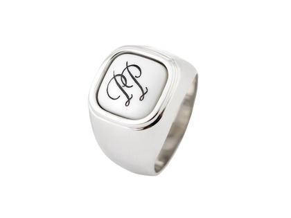 Herrenschmuck Ring in silber und aus 925 Silber und Porzellan.