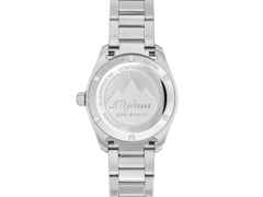 Alpina Alpiner Comtesse Quarz Edelstahl 36,5mm blaues Zifferblatt Metallband limitiert – Damenuhren Uhr ohne Datum aus Edelstahl. Das Gehäuse ist rund und silber. Das Edelstahlarmband ist silber. Das Zifferblatt ist arabisch Index und blau. – Ansicht 2