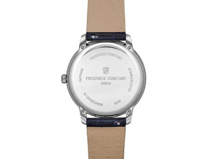 Frederique Constant Classics Moneta Solarmetre Quarz Edelstahl 39mm blaues Zifferblatt blaues Lederband und Metallband – Herrenuhren Uhr mit Datum aus Edelstahl. Das Gehäuse ist rund und silber. Das Lederarmband ist blau. Das Zifferblatt ist ein Index in blau. – Ansicht 3