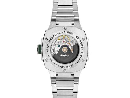 Alpina Alpiner Extreme Automatik Edelstahl 39mm grünes Zifferblatt Metallband – Herrenuhren Uhr mit Datum aus Edelstahl. Das Gehäuse ist rund und silber. Das Edelstahlarmband ist silber. Das Zifferblatt ist ein Index in grün. – Ansicht 2