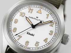 Hamilton Khaki Field Quartz Edelstahl 38mm weißes Zifferblatt grünes NATO-Textilband – Herrenuhren Uhr ohne Datum aus Edelstahl. Das Gehäuse ist rund und grau. Das Textilarmband ist grün. Das Zifferblatt ist ein Index in weiß. – Ansicht 4