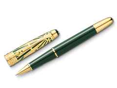 Montblanc The Origin Collection Doué Classique Rollerball dunkelgrünes Edelharz vergoldet – Schreibgeräte Rollerball in grün und aus Edelharz und vergoldet.