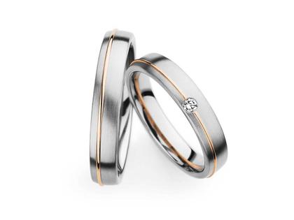 Christian Bauer Trauring Paar Nr.  42 Weißgold mit Roségold – Ringe Trauring mit Besatz aus 585 Rotgold, 585 Weißgold und und .