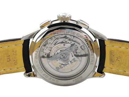 Breitling Premier B01 Chronograph Bentley Centenary Limited Edition Automatik 42mm Lederband AB01181A1Q1X1 Full Set Occasion Neu – Herrenuhren Chronograph aus Edelstahl. Das Gehäuse ist rund und silber. Das Lederarmband ist braun. Das Zifferblatt ist ein Index in braun. – Ansicht 2