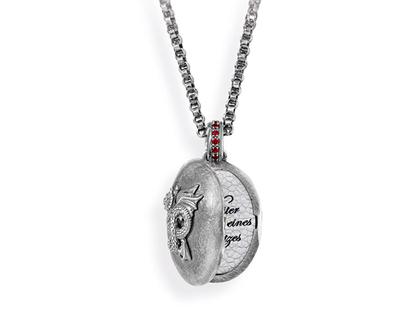 Drachenfels Design großes Vergissmeinicht Drachenblut Medaillon Vintage – Anhänger Medaillon aus 925 Silber.