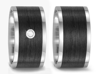 TitanFactory Carbon Titan Partnerringpaar 11 – Ringe Trauring mit Besatz aus Carbon, Titan und und .