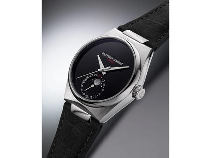 Frederique Constant Highlife Moonphase Date Manufacture Time+Tide Automatik Edelstahl 39mm schwarzes Onyx Zifferblatt – Herrenuhren Uhr mit Datum aus Edelstahl und Leder. Das Gehäuse ist rund und silber. Das Edelstahlarmband ist silber. Das Zifferblatt ist ohne Zeichen und schwarz. – Ansicht 7