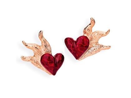 Drachenfels Design Flammeninferno rotvergoldet Ohrstecker – Ohrschmuck Ohrclip aus 925 Silber vergoldet.