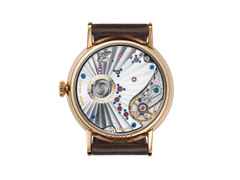 Nomos Glashütte Lambda 42 Handaufzug Roségold 42mm weißes Zifferblatt braunes Lederband – Herrenuhren Uhr ohne Datum aus 750 Rotgold und Leder. Das Gehäuse ist rund und roségold. Das Lederarmband ist braun. Das Zifferblatt ist ein Index in weiß. – Ansicht 3