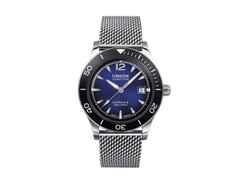 Union Glashütte Noramis Datum Sport Automatik Edelstahl 42mm blaues Zifferblatt Metallband und Textilband – Herrenuhren Uhr mit Datum aus Edelstahl und Keramik. Das Gehäuse ist rund und silber. Das Edelstahlarmband ist silber. Das Zifferblatt ist arabisch Index und blau.