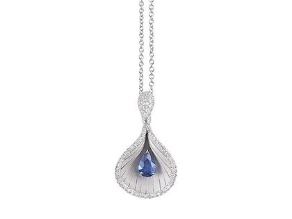 Cammilli Firenze Premiere Color Kette mit Anhänger White Ice Gold 42cm mit blauem Saphir und Brillanten 0,230ct – Halsschmuck Collier aus 750 Weißgold.