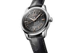 Longines Conquest Heritage Central Power Reserve Automatik Edelstahl 38mm anthrazitfarbenes Zifferblatt schwarzes Lederband – Herrenuhren Uhr mit Datum aus Edelstahl und Leder. Das Gehäuse ist rund und silber. Das Lederarmband Kroko / Alligator ist schwarz. Das Zifferblatt ist ein Index in anthrazit. – Ansicht 2