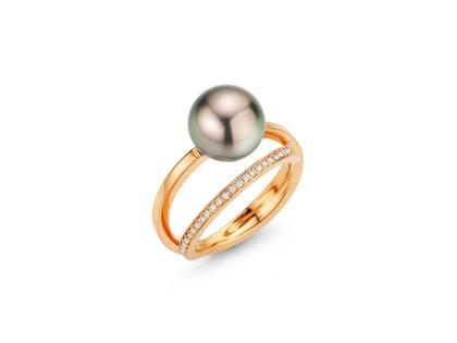 Gellner Wave Ring Roségold mit Maruteaperle und Brillanten 0,140ct – Ringe Ring mit Besatz in roségold und aus 750 Rotgold.